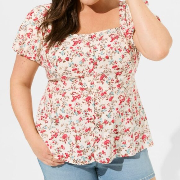 Torrid Peplum Challis Puff Short Sleeve Top - Picture 3 of 6